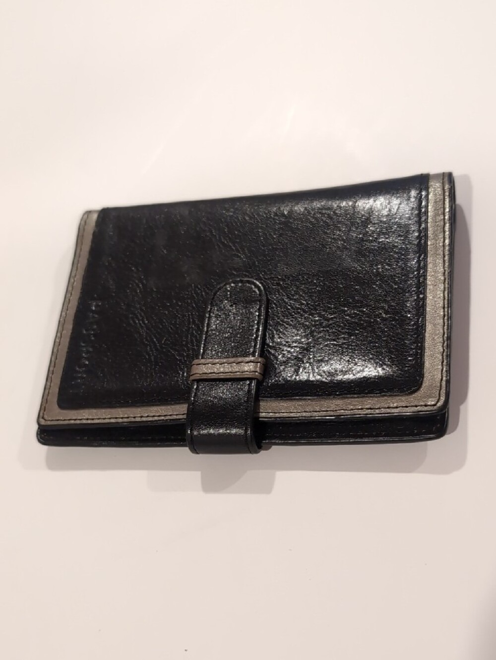 Danier Black Leather Passport Holder Wallet  with Silver Trim